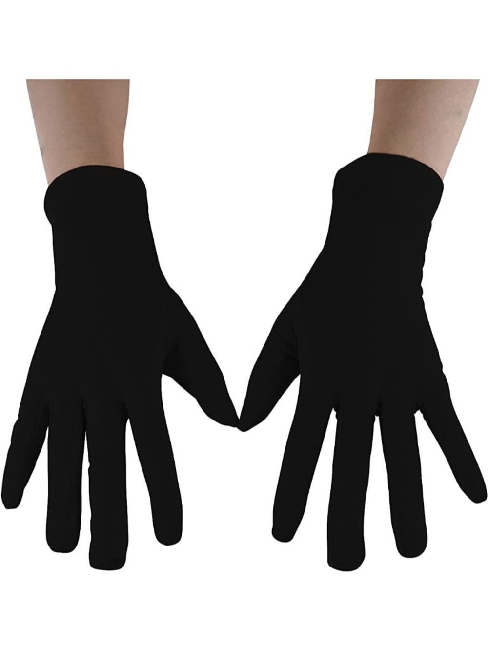 Women's Black Full Finger Pull On Wrist Length Cuff Cotton Hand Liner Gloves